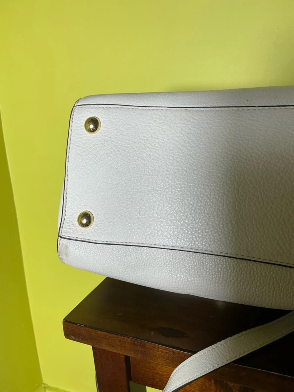 Michael Kors White Leather Satchel with Gold MK Medallion